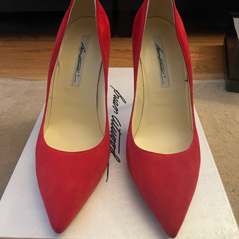 Gently worn Brian Atwood Red Suede Cassandra pumps, size 40